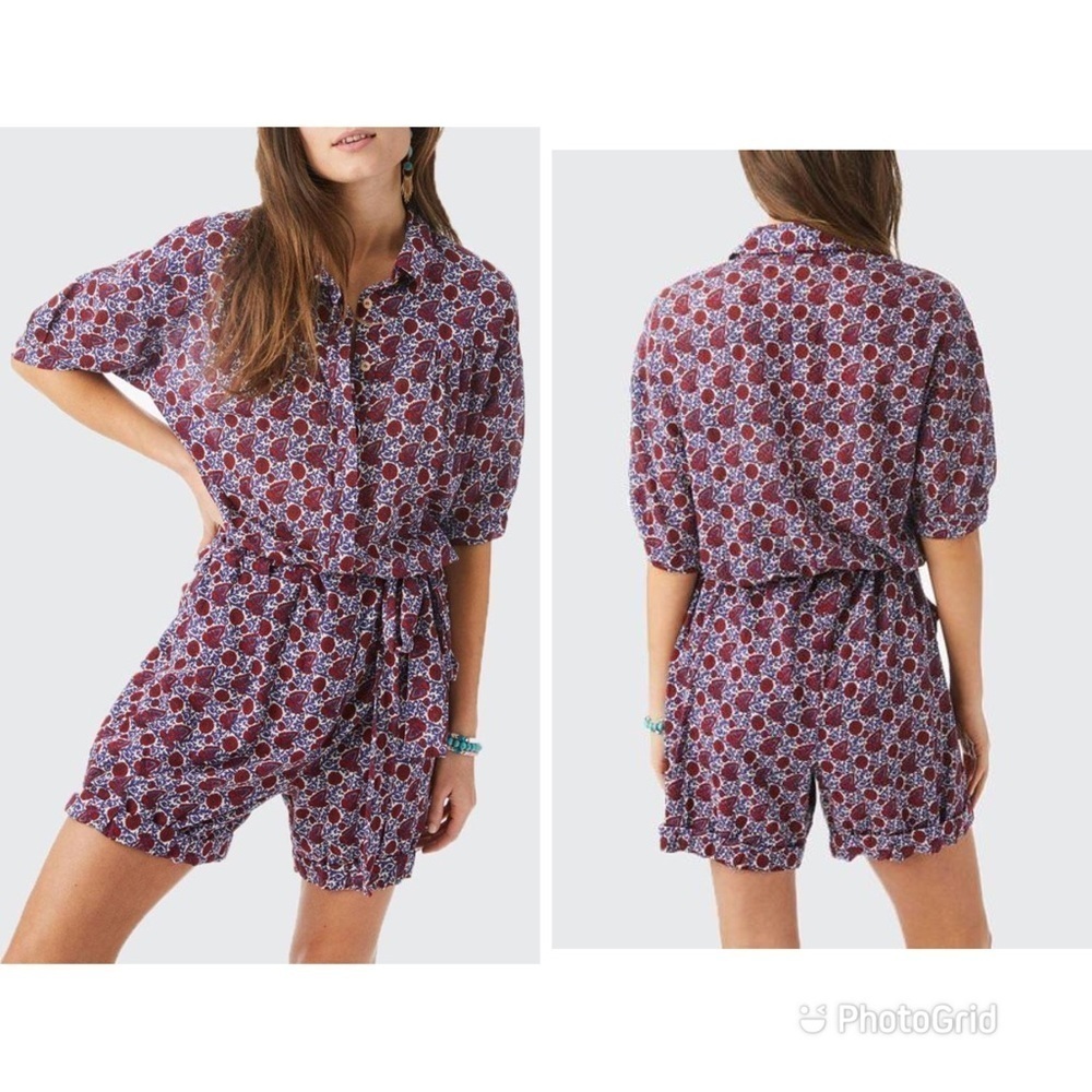 Xirena Grady Romper Nichols Floral Purple Red Belted Sz XS‎